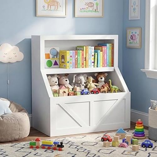 IDEALHOUSE Kids Bookshelf, Toy Storage, Wooden Toddler Bookcase Cabinet with Storage Organizer, Children's Large Cubbies for Playroom Bedroom Nursery Classroom School Kindergarten Daycare