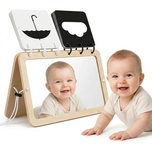 2-In-1 Tummy Time Mirror, Adjustable Montessori Baby Toys for 0-18 Months