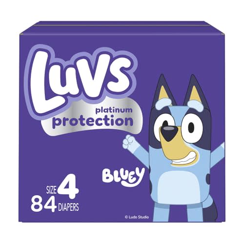 Luvs Size 4 Baby Diapers, Platinum Protection Bluey Diapers for Day & Night,Size 4 (22-37 lb), 84 Count