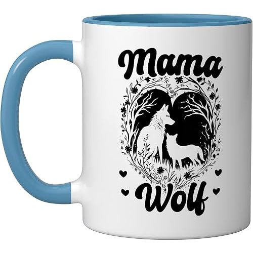 Wolf Lover Wolf Pack Wolfgang Wildlife Animal Mama Wolf Ceramic Mug, Blue/White