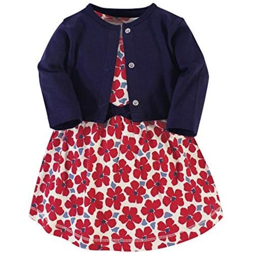 Touched by Nature Infant Toddler Girls Organic Cotton Dress and Cardigan, Rainbows Sunshine