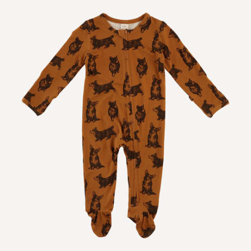 long sleeve two way zipper footie | corgis | light weight bamboo – kate quinn