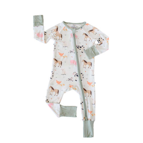 Bamboo Convertible Zipper Romper in Farm Friends | Caden Lane