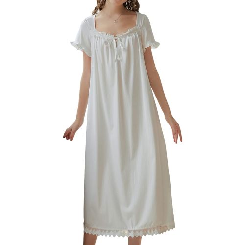 Lu's Chic Women's Victorian Nightgown Princess Cotton Sleepwear Short Sleeve Loungewear