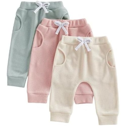 allshope Toddler Baby Girl Fall Pants Active Jogger Casual Athletic Trousers Solid Color Pocket Elastic Waist Harem Bottoms