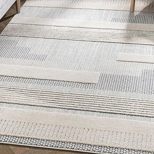 Well Woven Harlow Collection Briar Light Blue - Modern Tribal Minimalist Geometric 5x7 Area Rug - Ideal for Living Room, Dining Room & Bedroom - Durable, Stain Resistant & Easy to Clean