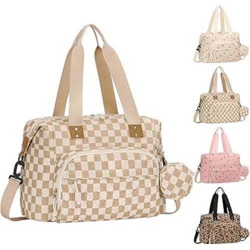 Corduroy Diaper Bag Tote, Baby Bag Travel Diaper Tote Bag with Pacifier Case, Large Baby Diaper Bags for Women, Ctue Diaper Bags For Baby Girl Boy Mom Maternity Hospital Bag, Khaki Checkered