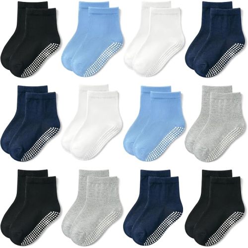 GRPSKCOS Baby Socks Non Slip 12 Pairs Toddler Anti Skid Socks for 0-7 Years Infants Little Kids Boys Girls