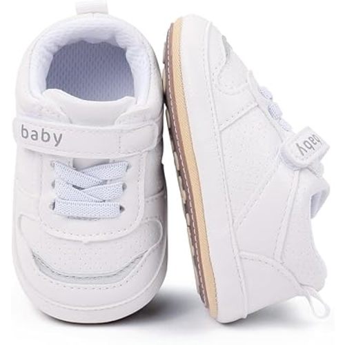 Newbron Baby Boys Girls Retro Sneakers Pu Leather Rubber Sole Walking Shoes Toddler Non-Slip First Walkers Infant Slippers Crib Shoes