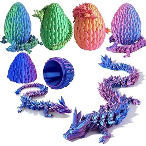 12inch 3D Printed Dragon Egg,Mystery Crystal Dragon Fidget Toys,Articulated Dragon,Home Desk Decor Easter Surprise Dinosaur Eggs,Adults Fidget Toys for Autism/ADHD (Laser Purple)