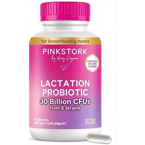 Pink Stork Lactation Probiotic - 30 Billion CFUs Multi Strain Postnatal Probiotics for Breastfeeding Women - Support Breast Milk & Gut Health, Postpartum Essentials, 60 Capsules