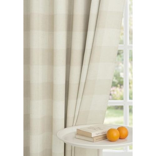 THREE GIRLS Gingham Blackout Curtains 108 Inch 2 Panels, Full Blackout Plaid Curtains Linen Blend Farmhouse Window Drapes, Thermal Insulated Privacy Curtains for Bedroom Living Room, 40x108, Linen