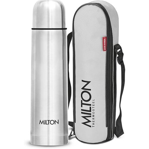Milton Thermosteel Flip Lid 500, Double Walled Vacuum Insulated Thermos 500 ml | 16 oz | 24 Hours Hot and Cold Water Bottle with Cover, Stainless Steel, BPA Free, Leak Proof | Silver
