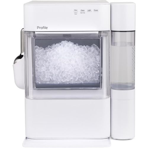GE Profile Opal 2.0 Ultra Nugget Ice Maker with .75 Gallon Side Tank and Scale Inhibiting Filter, Scoop Included, 38 lbs in 24 Hours, Pellet Ice Machine with WiFi & Smart Connected, Stone White