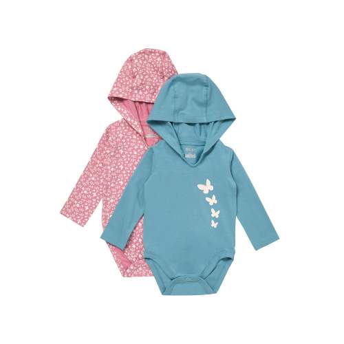 Hanes Pure Comfort Baby Long Sleeve Hooded Bodysuits, Organic Cotton, Boys & Girls, 2-Pack