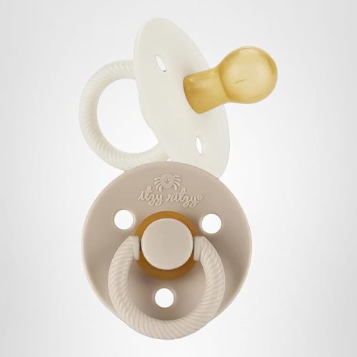 Itzy Ritzy Natural Rubber Newborn Pacifiers – Baby Pacifiers with Cherry-Shaped Nipple & Large Air Holes for Added Safety - Set of 2 Binkies in Coconut & Toast (Ages 0 – 6 Months)