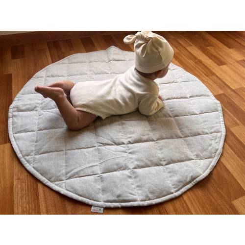 Hemp Linen Round Play mat filled HEMP Fiber in non-dyed linen fabric  play quilted mat kids Activity Tummy time mat