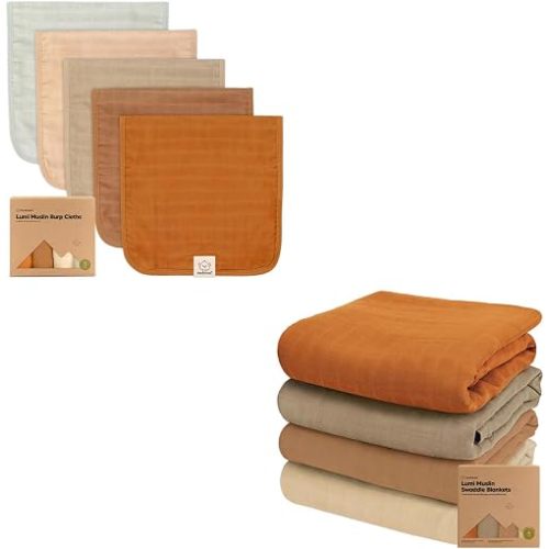 KeaBabies 5-Pack Muslin Burp Cloths for Baby Boys, Girls and 4-Pack Muslin Swaddle Blankets for Baby Boys, Girls - Baby Burp Cloths, Burp Clothes, Baby Blankets, Newborn Receiving Blanket