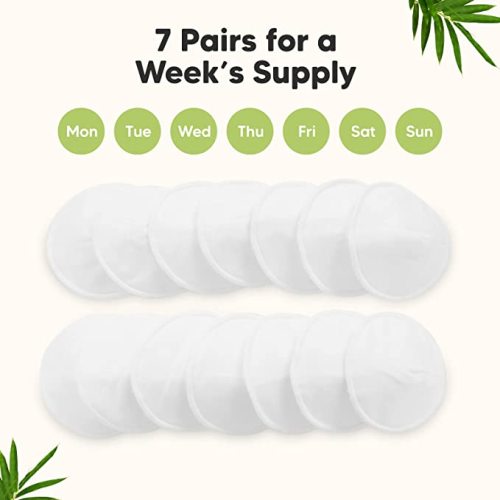 Organic Nursing Pads - 14 Washable Viscose Derived from Bamboo Breastfeeding Pads, Wash Bag, Reusable Breast Pads for Breastfeeding, Nipple Pads for Breastfeeding Essentials(Soft White, L 4.8")