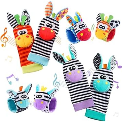 Baby Rattle Socks Set, Hand and Foot Finder Rattles Toys for Babies 0-6 Months, Infant Shower Gifts Set with Wrist Rattle Socks, Newborn Sensory Toy for Boys Girls 0-12 Months