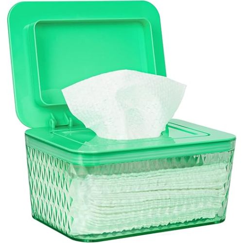 Whiidoom Wipes Dispenser, One-Handed Operation Wipe Holder for Baby & Adult, Seal-Designed Wipes Container for Bathroom Keep Diaper Wipes Fresh (Mint Green)