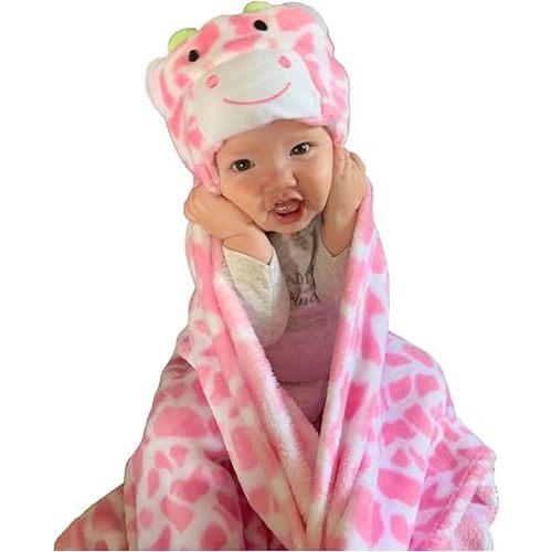 Hooded Toddler Blanket | Plush Soft Animal Baby or Infant Hoodie Blankie 36x27 + Hood