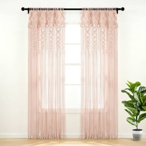 84"x40" Boho Macrame Textured Cotton Window Curtain Panel Blush - Lush Décor: Light Filtering, Rod Pocket, Indoor Use