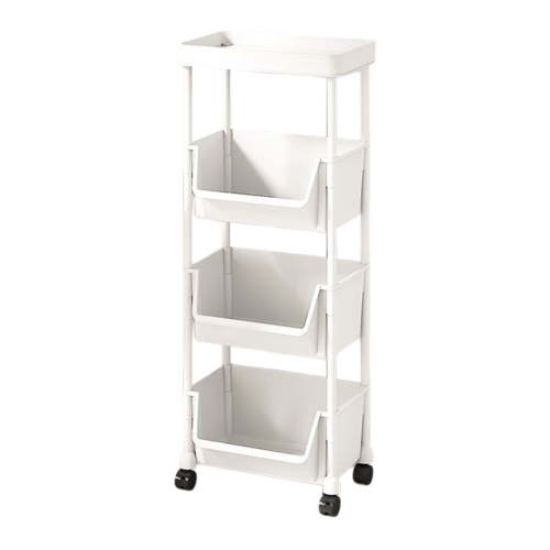 FeiFu 4-Tier Multi-Room Storage System,Office Living Room Rolling Cart with Removable Plastic Bins for Kitchen Bathroom Laundry
