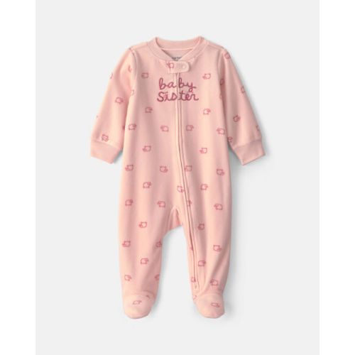Baby Girl 'Baby Sister' Fleece 2-Way Zip Sleep & Play Pajamas - Pink | Carter's