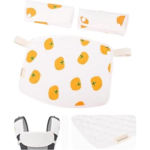 Bebamour Drool and Teething Reversible Cotton Pad For All Carry Positions Baby Carrier White Drool Bib For Boys & Girls(Persimmon)