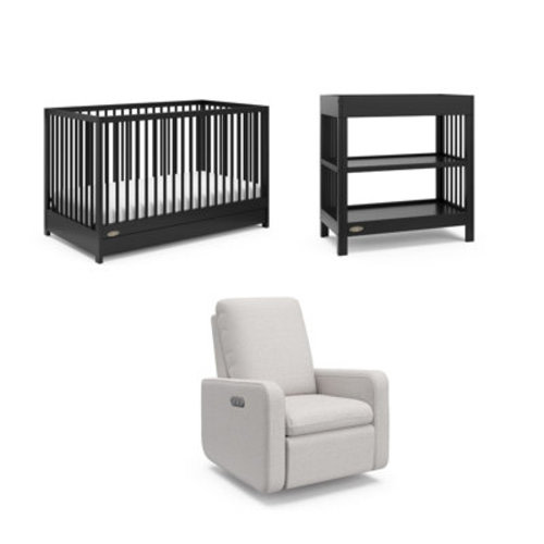 Graco Teddi 5-In-1 Convertible Crib With Drawer, Changing Table, And Power Recliner 3-Piece Nursery Collection Set & Reviews | Wayfair