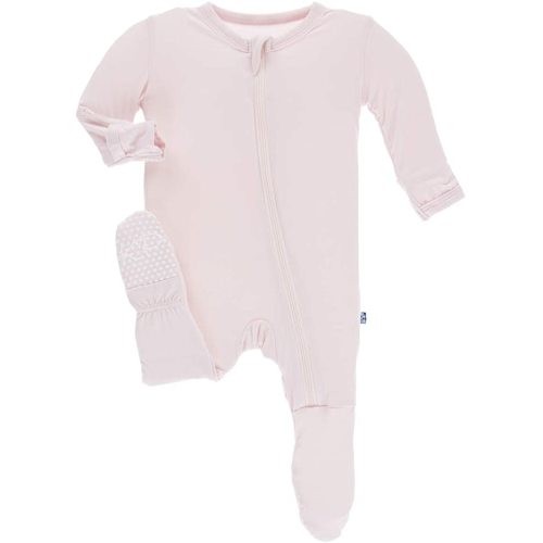 KicKee Pants Little Girls Solid Footie with Zipper - Macaroon, Newborn