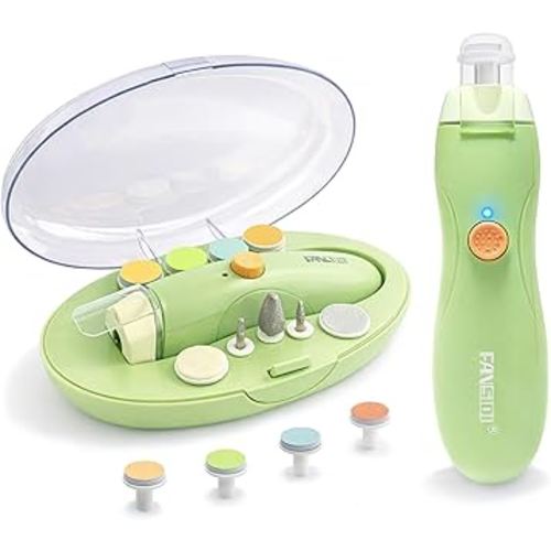 Fansidi Rechargeable Baby Nail File with 8100RPM Motor, Stepless Speed Control, Pressure-Stop Safety, Type-C Charging, Quiet Electric Nail Trimmer for Newborns, Toddlers & Adults, Fresh Mint Green