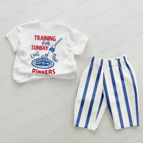TRAINING FOR SUNDAY DINNERS Baby Blue Vertical Striped 2-piece Set