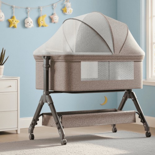 Nymph ZC 5 in 1 Baby Crib Portable Baby Bed with Changing Table for 0-36 Months Unisex, KHAKI