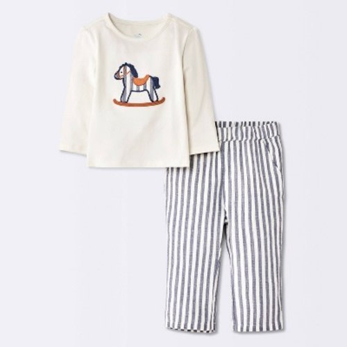 Baby Boys' Rocking Horse Long Sleeve and Striped Pants Set - Cloud Island™ Off-White 0-3M