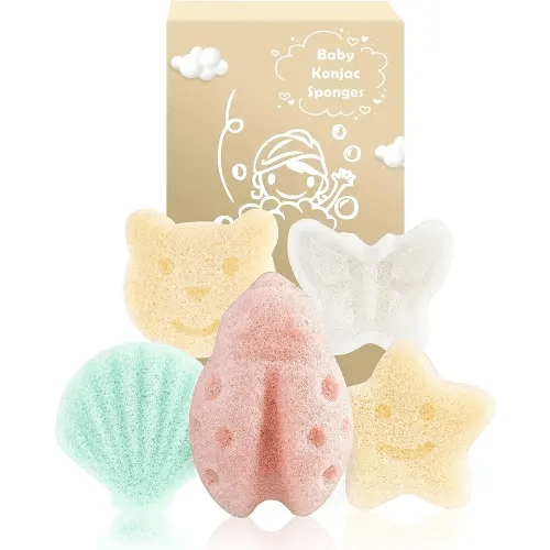 MoHern Konjac Baby Sponge for Bathing, 5Pcs Natural Cute Shapes, Kids Bath sponges for Infants, Toddler Bath time, Plant-Based, Extra Soft
