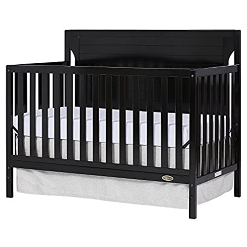 Dream On Me Cape Cod 5-In-1 Convertible Crib In Black, Greenguard Gold And JPMA Certified, Built Of Sustainable New Zealand Pinewood, 3 Mattress Height Positions