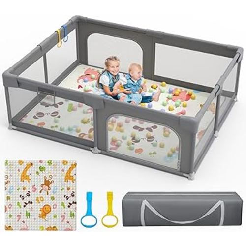 Palopalo 71×59 Inch Baby Playpen with Mat Playpen for Babies and Toddlers, Large Play Yard With Gate Baby Fence Ball Pits Toddler Indoor Outdoor Infants Activity Center with Anti-Slip Base