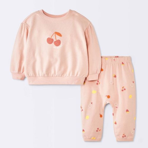 Baby Girls' 2pc Mixed Berry Fruit Modal French Terry Sweatshirt and Pants Set - Cloud Island™ Light Pink 3-6M