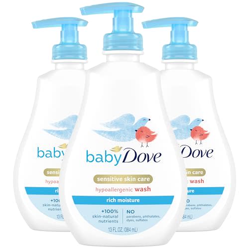 Baby Dove Body Wash, Rich Moisture 3-Pack – Hypoallergenic Wash for Sensitive Skin, Delicate Scent, 13 Oz Ea