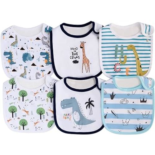Maiwa 6 Pack Waterproof Cotton Baby Bibs for Girls Boys for Drooling Eating with Snaps