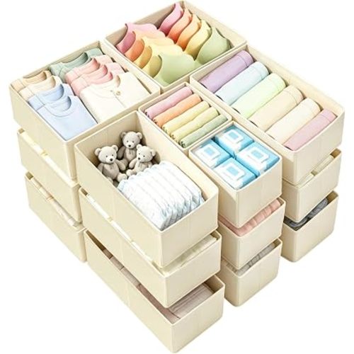 18 Pack Drawer Organiser Foldable Wardrobe Organiser for Clothing Bra Beige