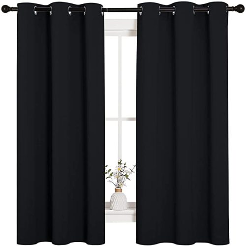 NICETOWN Halloween Pitch Black Solid Thermal Insulated Grommet Blackout Curtains/Drapes for Bedroom Window (2 Panels, 42 inches Wide by 63 inches Long, Black)