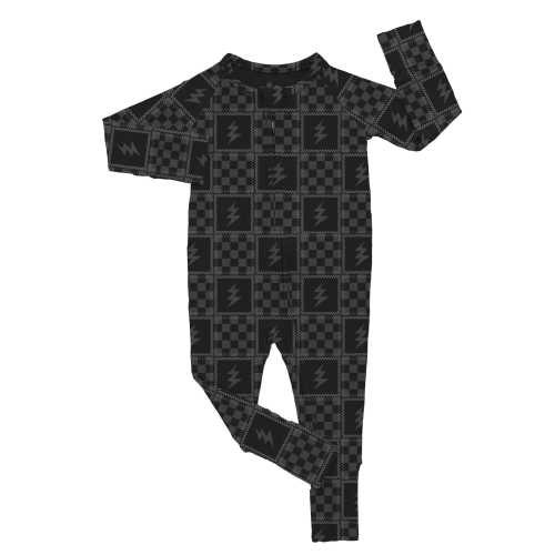Charcoal Check | Black Bamboo Romper
