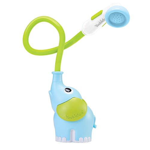 Yookidoo Baby Bath Shower Head - Elephant Water Pump and Trunk Spout Rinser - for Newborn Babies in Tub Or Sink (Blue)