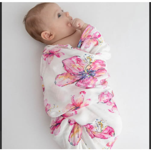Hibiscus Kiss Muslin Swaddle Blanket