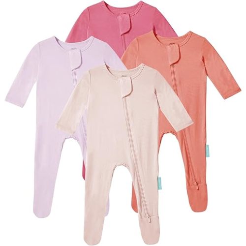 PurComfy Baby Zipper Footie Pajamas, Supersoft Bamboo Rayon Baby Footed Pjs Boy Girl 0-3-6-9-18-24 Month Coverall Sleepers