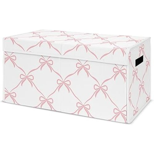 Sweet Jojo Designs Toy Storage Organizer (Pink Bows) for Girls, Toybox Basket with Lid for Baby Nursery, Kids Play Room Essentials (Blush Bow for the Ballerina, Ballet Dancer, Princess Collection)