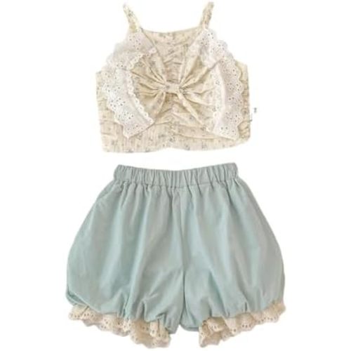 Toddler Baby Girl 2Pcs Summer Outfit Sleeveless Ruffle Floral Tank Tops and Bloomer Shorts Set